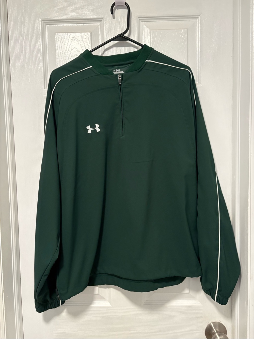 Under Armour Men's Dark Green Quarter-Zip Performance Jacket with White Piping